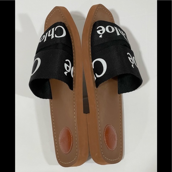 CHLOÉ LOGO SLIDE SANDAL BLACK SIZE - 9 .US/ 39.EU ($475) PRE-OWNED - Picture 8 of 14
